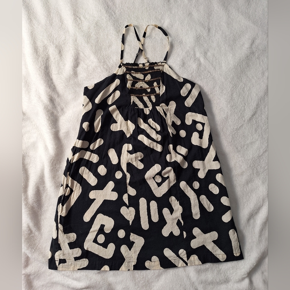 ROXY Women’s Sundress Medium – Black/Cream Print, Smocked Top, Adjustable Straps